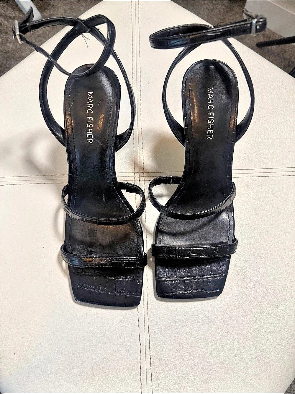 Marc Fisher Indya Square Toe Ankle Strap Sandal Indya Black Strappy Heels